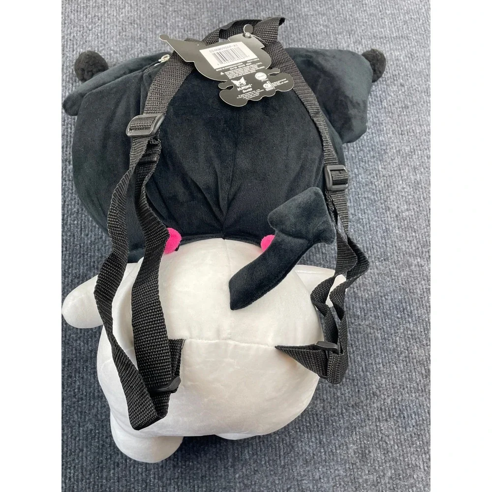 Sanrio Kuromi Plush Backpack 15 Inch Black White Pink Kawaii Character Bag NEW